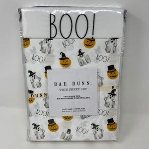 🎃Rae Dunn BOO! Twin Sheet Set with Pillowcases Pumpkin Ghosts Halloween New!!!